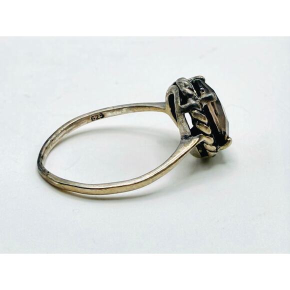 Vintage 925 Sterling Silver Smoky Quartz Oval Ring | Size 8 - Picture 2 of 4